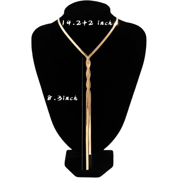 Long Gold Necklace for Women Dainty Lariat Gold Necklaces 14k Gold Plated Twist - Picture 7 of 8